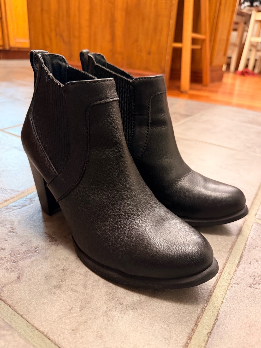 UGG Black Leather Ankle Booties with Block Heel